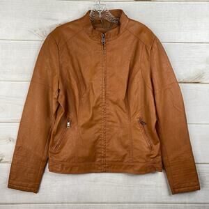 LA Coalition Faux Leather Biker Jacket Sz XL Lt Brown Vegan Full Zip Pockets